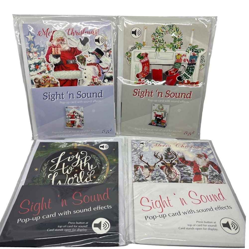 Christmas Pop Up Cards‎ Lot of 4 Santa Reindeer Snowman Joy Wreath Merry Decor